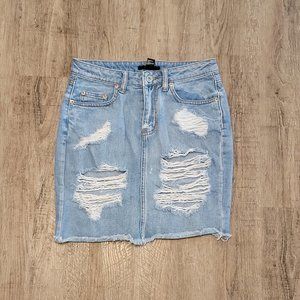 Forever 21 Distressed Denim Jean Skirt ~ Sz S ~ Blue ~ Above Knee